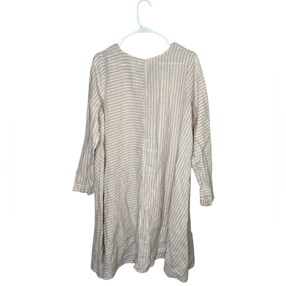 CP Shades Striped 100% Linen Asymmetrical Hem Dress Size Medium White Tan - Picture 5 of 10